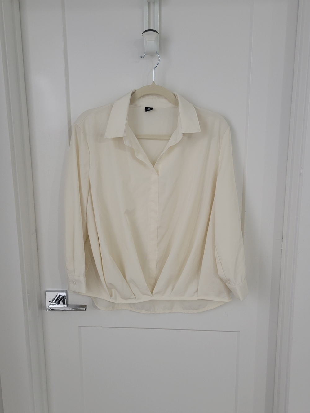 SHEIN Cream V-Neck Twist Hem Women's Blouse